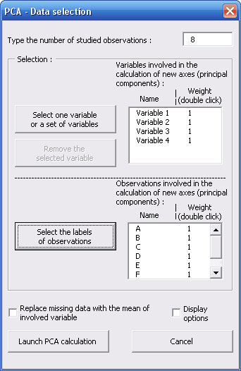 statel principal components analysis PCA excel