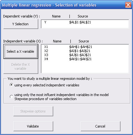 statel multiple linear regression excel